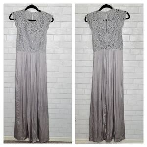 H & M Gray Silver Lace Satin Formal Dress